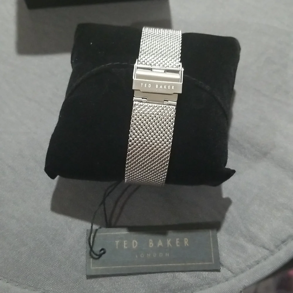 💕TED BAKER LONDON💕 Issaac Rectangular Mesh Watch Silver Blue Face Plate NWT